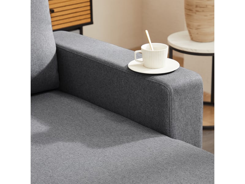  Canapé d'angle convertible 3-4 places en tissu aspect lin gris foncé avec coffre et méridienne réversible  - Conforama R