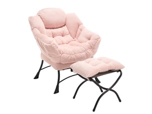 Fauteuil lounge rose avec repose-pieds et poche latérale