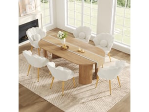 Lot de 6 chaises – rembourrées – pieds en métal doré – blanc