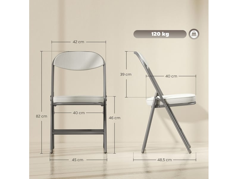  Lot de 4 chaises pliantes 45x48,5x82 cm blanc crème, assise et dossier rembourrés  - Conforama C