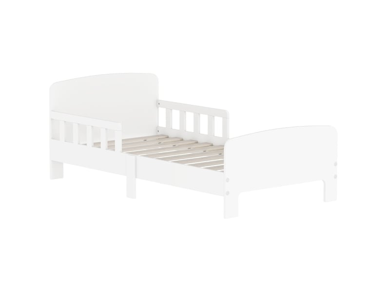  Lit simple enfant 140x70 cm – blanc – barrières bilatérales et design bas montessori – sans matelas  - Conforama A