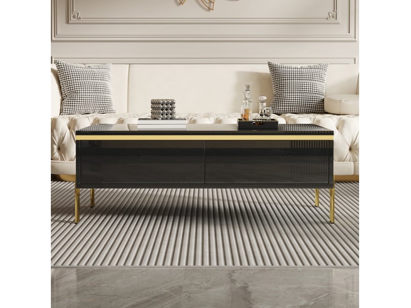  Table basse rectangulaire 100x50x36 cm avec tiroirs double face, pour salon, contemporain, panneau de particules, noir  - Conforama D