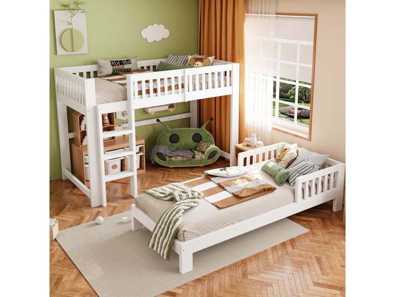 Lit superposé enfant 90x200 cm – blanc – modulable, avec lit séparé et sécurité renforcée - Conforama E
