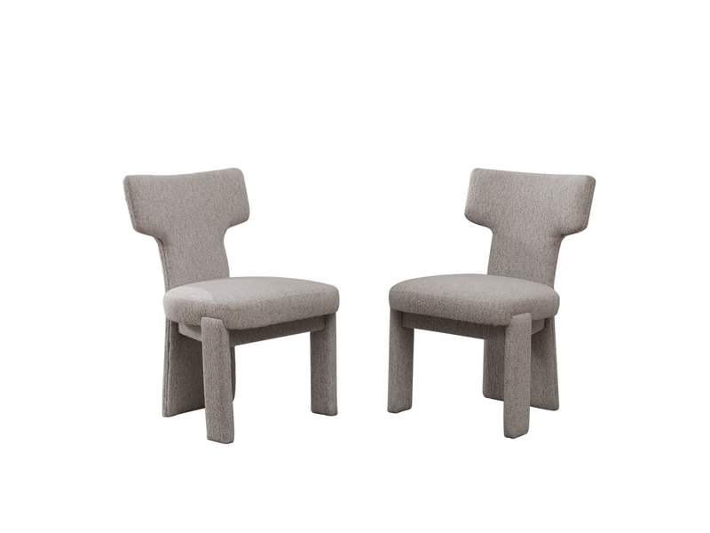 Lot de 2 chaises de salle à manger en chenille beige, sans accoudoirs, dossier incurvé et pieds en bois d’hévéa - Conforama A