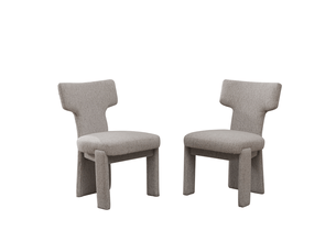 Lot de 2 chaises de salle à manger en chenille beige, sans accoudoirs, dossier incurvé et pieds en bois d’hévéa