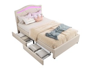 Lit simple 90x200 cm BEAOK coloris beige