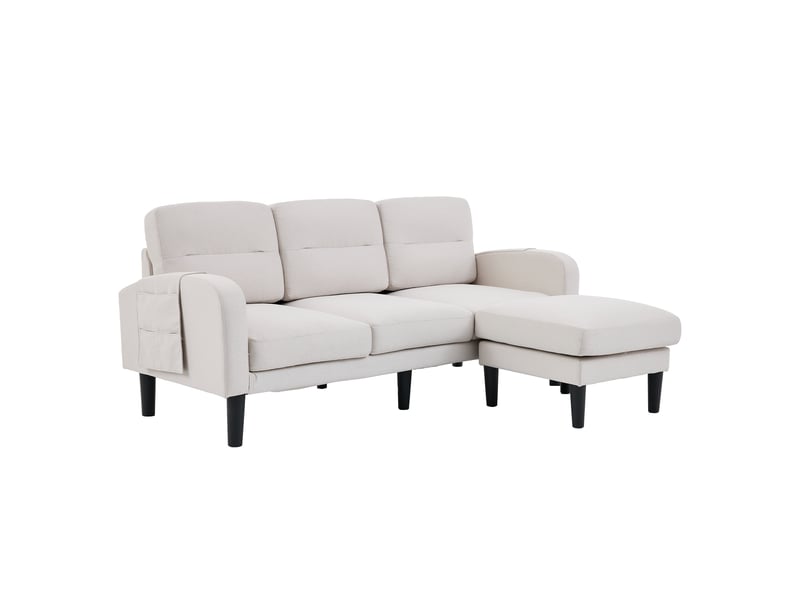 Canapé d'angle beige 3 places avec méridienne 204x136x80cm - modulable avec poches - Conforama A
