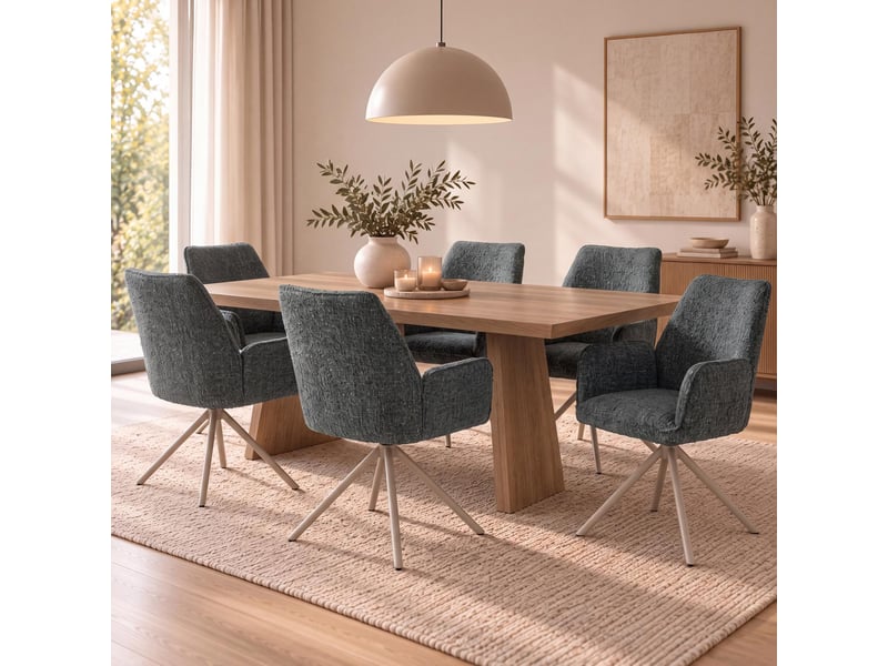  Lot de 6 chaises de salle à manger hwc-g67, pivotantes, avec positionnement automatique, en chenille métallisée (410 gm²) - piètement crème, vert  - Conforama B