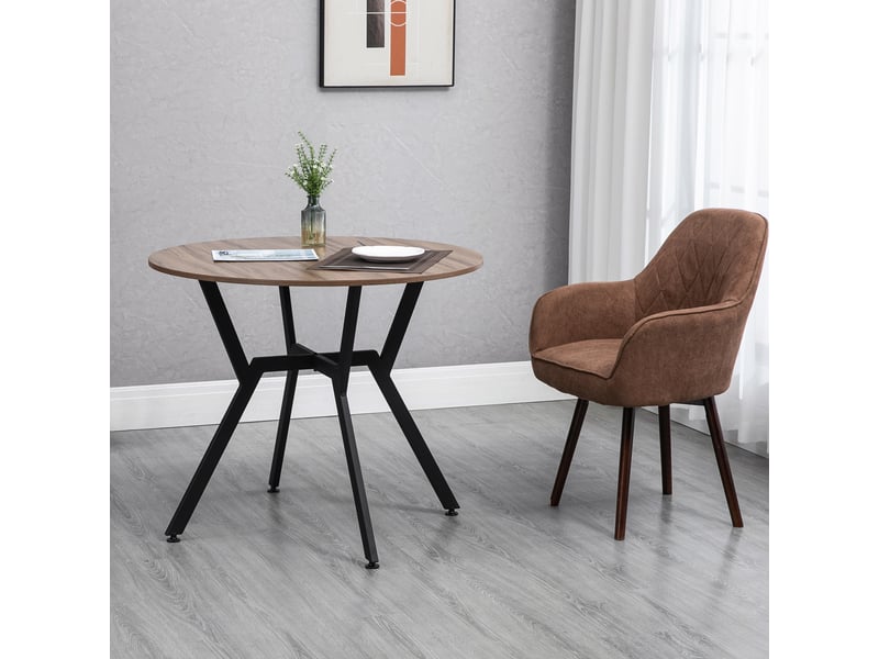  Table ronde de salon pour 2 personnes avec piètement en x, en bois et acier, ø90 x 76 cm, noir et marron  - Conforama D