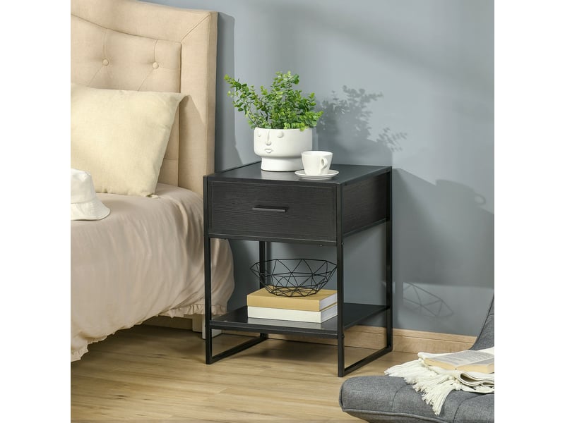  Table de chevet avec 1 tiroir et étagère de rangement pour chambre, salon, bureau, 45 x 40 x 60 cm, noire  - Conforama C