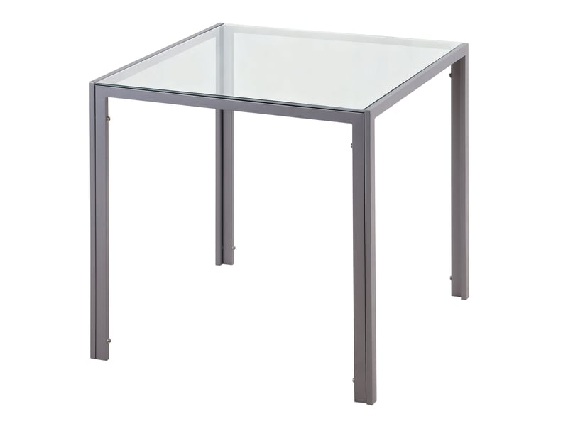 Table de salle à manger carrée en verre pour 4 personnes, avec pieds en métal, idéale pour le salon, 75 x 75 x 75 cm, grise. - Conforama B