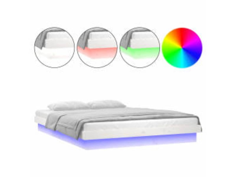 Lit double- lit adulte - cadre de lit à led sans matelas blanc 160x200 cm bois massif - Conforama A