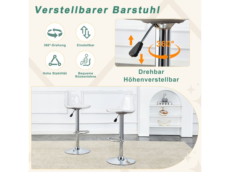 Lot de 2 tabourets de bar réglables,82-104 cm,plastique et métal,blanc argenté - Conforama D