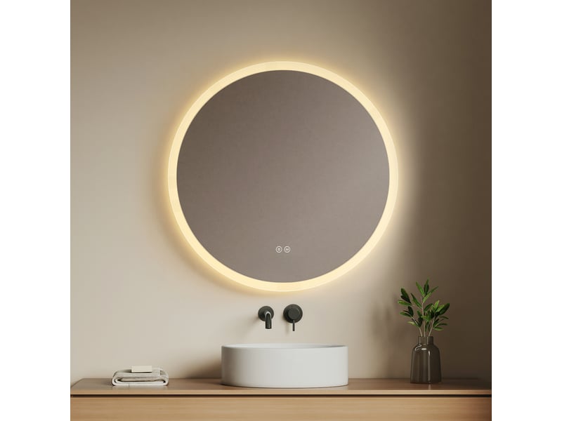 Emke miroir lumineux salle de bain rond diamètre 80cm, miroir led avec interrupteur tactile, anti-buée, miroir avec éclairage 3 couleurs  - Conforama B
