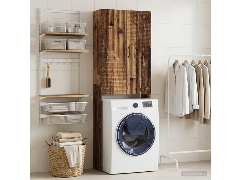 Armoire de toilette, meuble de toilette haarlem bois ancien 66x25.5x190 cm - Conforama C