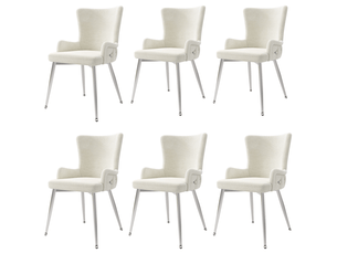 Chaise de salle à manger lot de 6 avec accoudoirs et pieds métalliques en velours beige et argenté