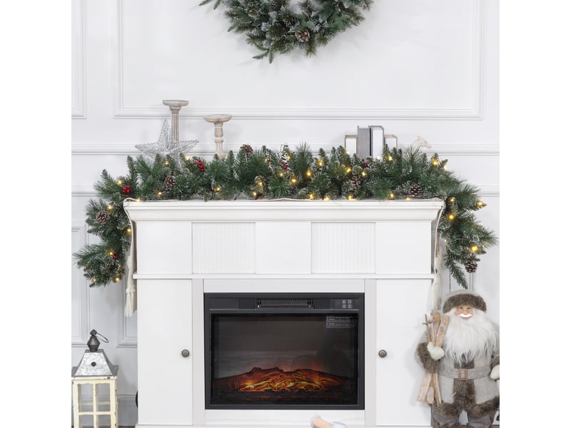  Guirlande de noël artificielle lumineuse de 1,8 m avec pommes de pin, grappes de baies, 50 lumières led et minuterie  - Conforama C