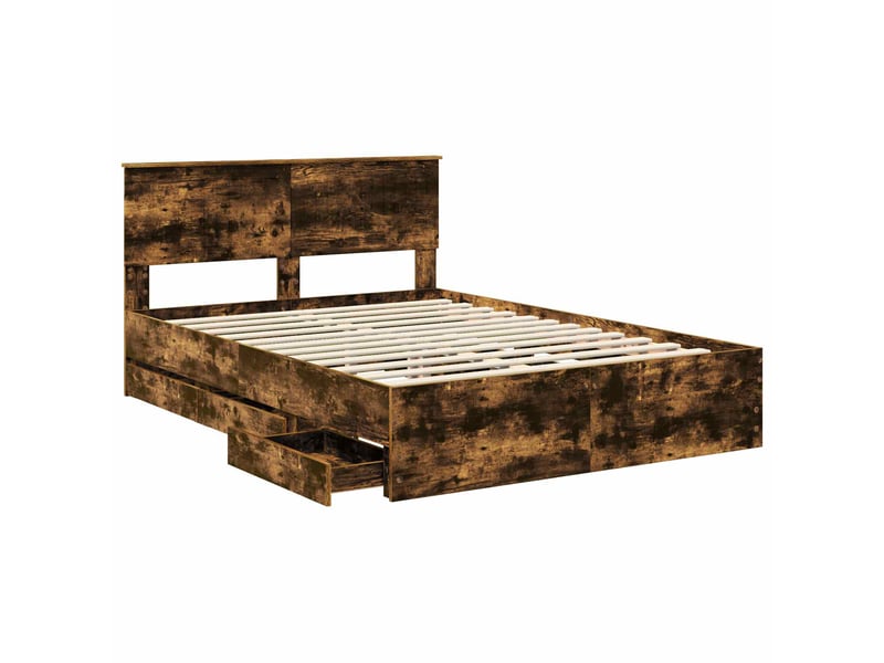  Lit double- lit adulte -  cadre de lit chêne fumé 135 x 190 cm bois ingénierie  - Conforama D