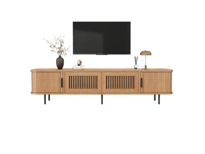 Meuble tv avec 2 tiroirs, 2 portes coulissantes et éclairage led contrôlable par application, naturel 180 × 40 × 44,5 cm - Conforama A