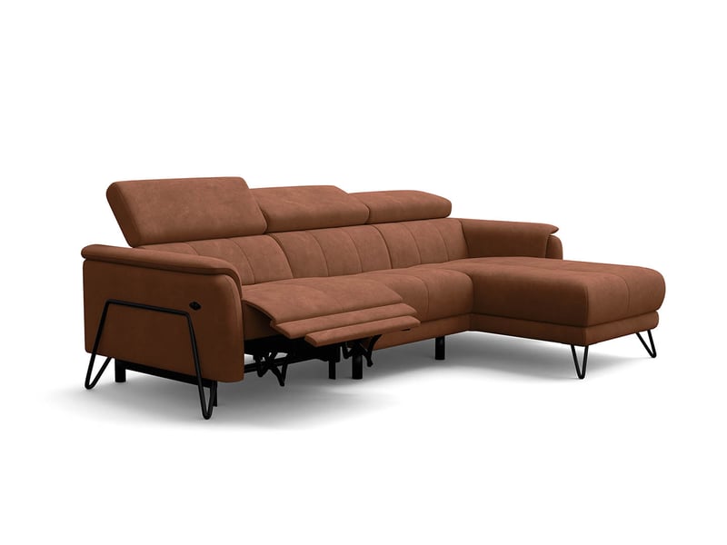 Canapé d'angle 4 places roden avec relax, tissu velours marron RODEN - Conforama A