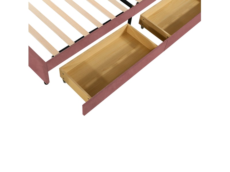 Lit enfant 90x200cm, tête de lit et sommier, lit simple avec 2 tiroirs de rangement, velours rose, sans matelas - Conforama E