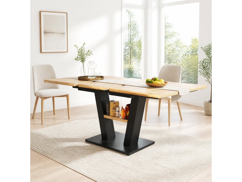 Table extensible 118-157x70x75cm, finition noir et naturel, motif imitation bois, dessus aggloméré, adaptée à la cuisine, piètement croisé métallique  - Conforama B
