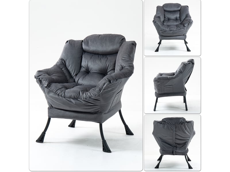  Fauteuil relax 65x81x95 cm support de nuque métal gris foncé  - Conforama C