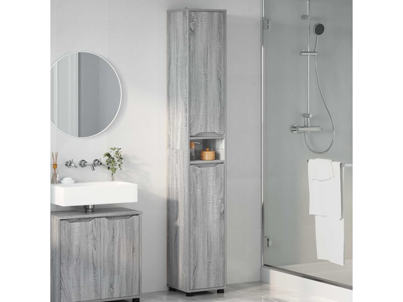Cabinet de salle de bain, meuble de rangement gris sonoma 30.5x30x195 cm - Conforama D