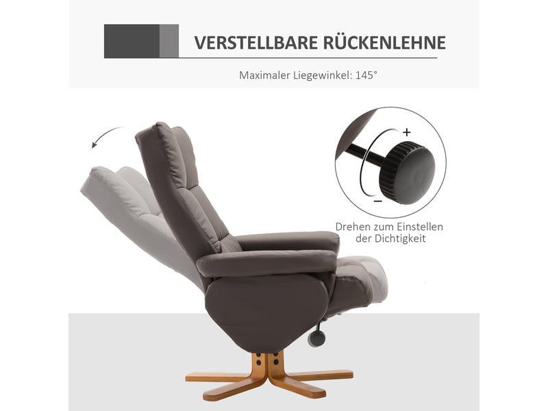  Fauteuil relax pivotant 360° avec repose-pied et rangement, dossier inclinable, simili cuir  - Conforama W