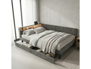 Lit avec rangement 140x200 cm <strong>Lonelyo</strong>  <strong></strong> coloris gris