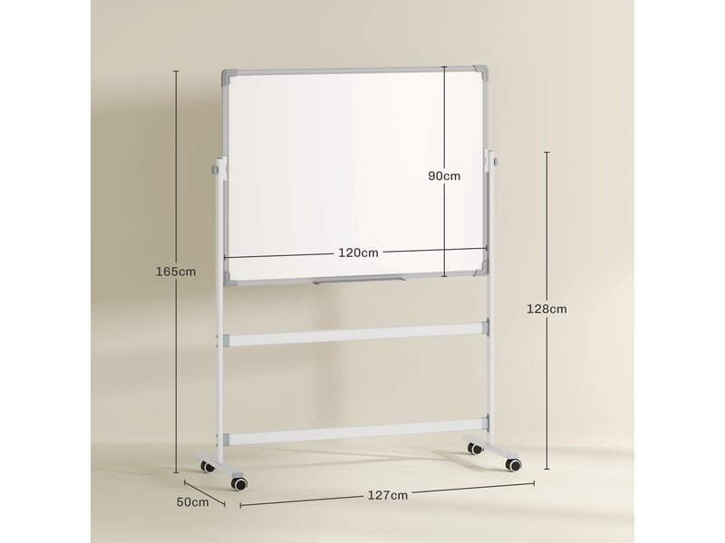  Tableau blanc magnétique double face effacable rotatif mobile avec support, aimants, gomme et roulettes, marqueurs  - Conforama C