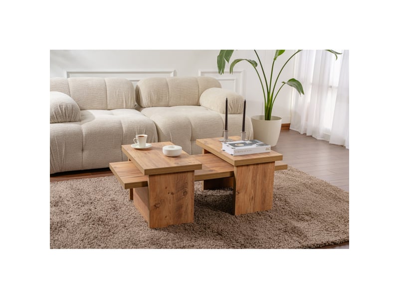  Tables basses gigognes en bois mdf mélaminé pin atlantique 110 x 45 x 30 cm lot de 2  - Conforama A