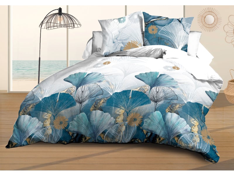 Housse de couette 240x260 + 2 taies - microfibre douce et résistante - entretien facile - ginko  - Conforama B