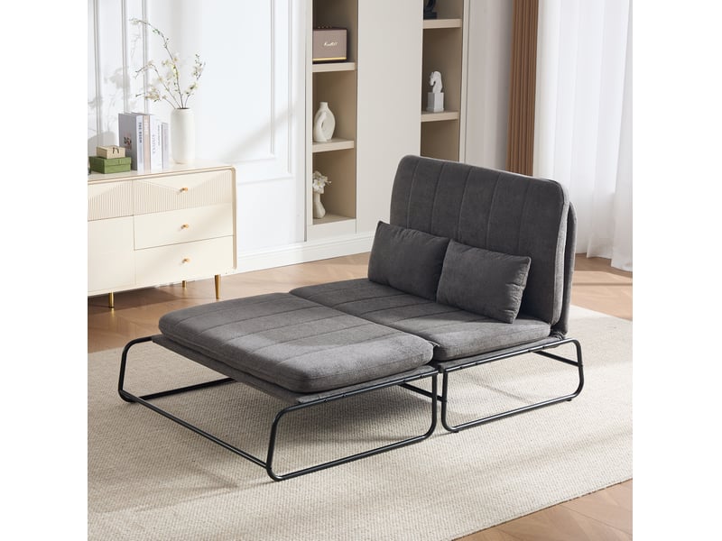  Canapé convertible 2 places avec poches latérales et coussin lombaire, en chenille grise, 104 × 85 × 92 cm  - Conforama B
