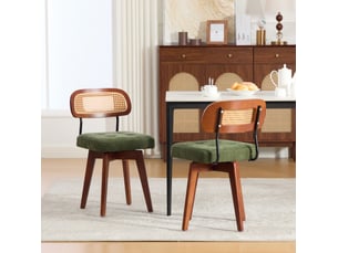Lot de 2 chaises pivotantes 43 x 50 x 77 cm – vert – dossier rotin tressé et assise chenille