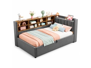 Lit coffre 90x200 cm ULQENI   coloris gris