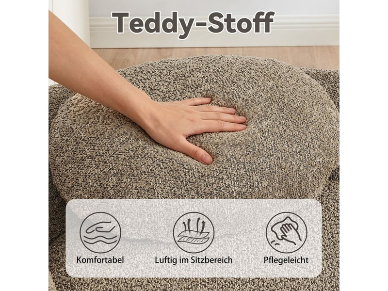  Canapé revêtement teddyfleece design arrondi garnissage moelleux coussins inclus coloris brun  - Conforama E