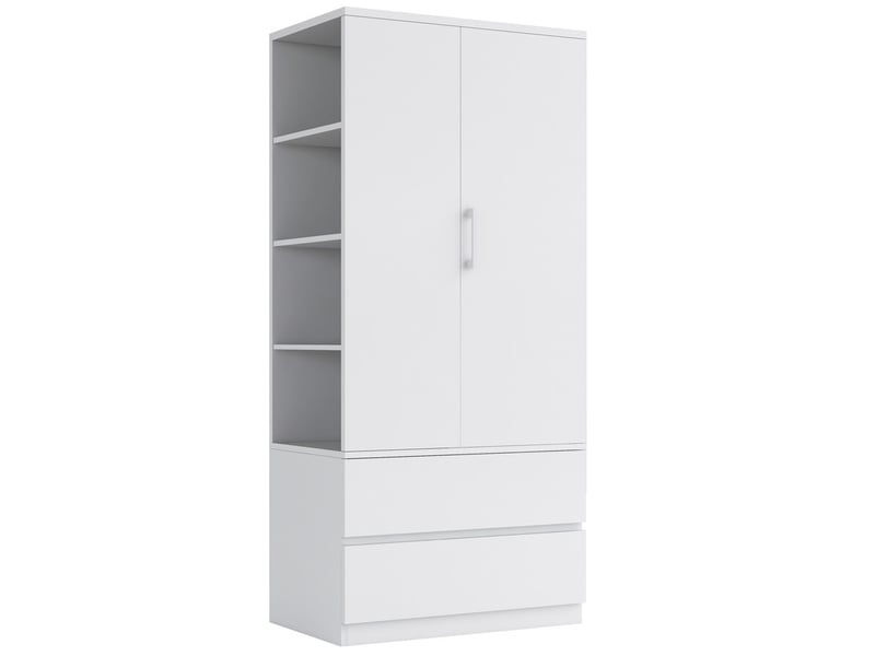  Armoire multifonction avec penderie, grand tiroir 2 niveaux, étagères ouvertes, 1 porte, 70x50x175cm, blanc  - Conforama A