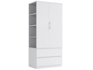 Armoire multifonction avec penderie, grand tiroir 2 niveaux, étagères ouvertes, 1 porte, 70x50x175cm, blanc