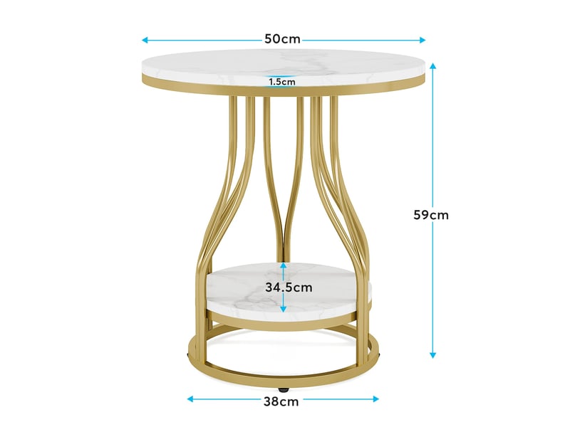 Table d'appoint ronde à 2 niveaux en métal et effet marbre blanc et doré ø50x60 cm - Conforama C