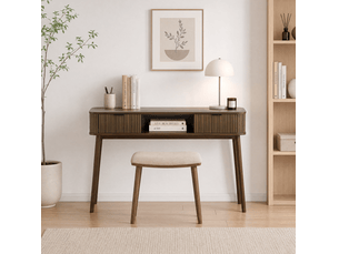 Console 120x35x77,6 cm effet noyer avec 2 tiroirs