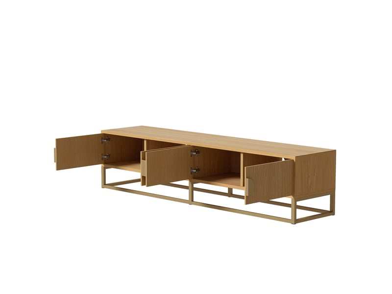  Meuble tv 180 cm effet bois avec 4 portes et poignées demi-lunes - mdf et pieds dorés  - Conforama W