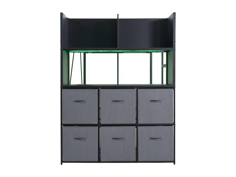  Lit mezzanine 120x200 cm noir en métal avec rangements, led et station de charge  - Conforama D
