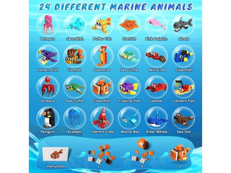  Jeu de construction mini animaux marins 24 kits 629 pieces abs 6-12 ans  - Conforama E