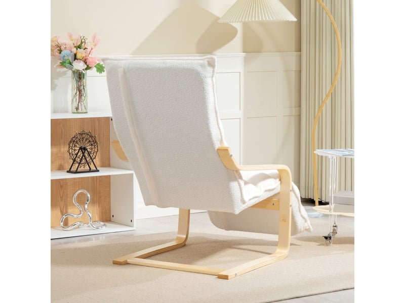  Fauteuil de relaxation en sherpa-fleece, avec accoudoirs et repose-pieds réglable, pour salon blanc  - Conforama C