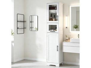 Colonne de salle de bain 2 portes 1 tiroir en mdf et verre blanc 40 x 31 x 170 cm