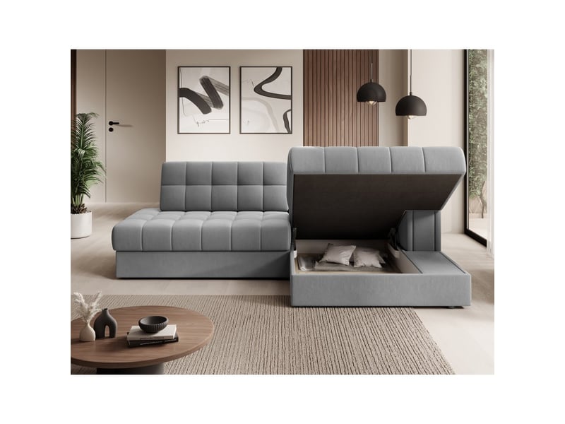  Canapé d'angle convertible cubito gris 240 cm avec coffre et couchage  - Conforama D