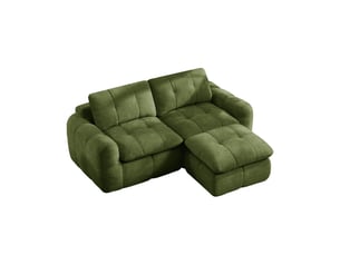 Canapé d'angle en l 2 places sans cadre, conception modulaire, base antidérapante, housse chenille verte, sans montage, 1 pouf