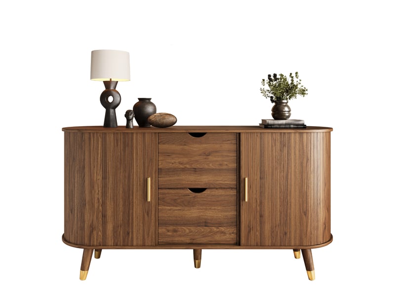  Buffet étroit 140x40x79,5 cm pour couloir ou salon, meuble de rangement compact avec 2 tiroirs et 2 portes coulissantes  - Conforama A