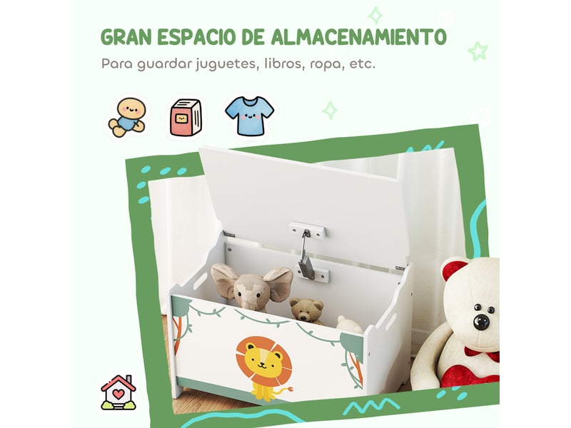 Coffre à jouets de 53 l, coffre à jouets pour enfants avec couvercle à charnière et vérin à gaz, vert  - Conforama E